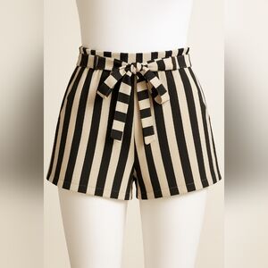 Black & Cream Striped High-waisted Shorts